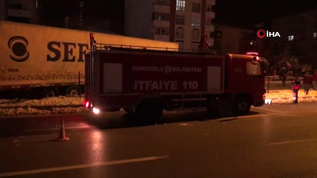 Buzlu Yolda Kontrolden Çıkan Tır Aydınlatma Direğini ve Tel Örgüleri Yıkarak Karşı Yola Geçti